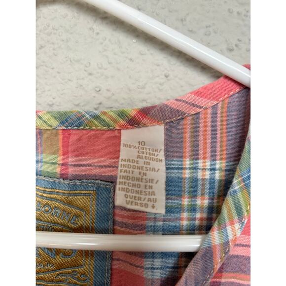 VTG Liz Claiborne Plaid Pink Blue Cotton Shift Sleeveless Jumper Sun Dress Sz 10 - Picture 3 of 10